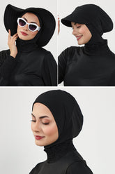 3'lü Bone,Siperlik ve Şapka Seti Tesettür (Deniz,Havuz) Yüzücü Bonesi,ST-1SN,ST-1SN