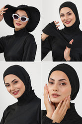 4'lü Bone,Siperlik ve Şapka Seti Tesettür (Deniz,Havuz) Yüzücü Bonesi,ST-3SN