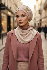 Dekolte Kapatabilen Gold Aksesuarlı Hazır Türban,HT-11A