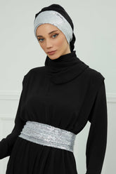 Fularlı Payet Aksesuarlı Şifon Hazır Türban,HT-54P