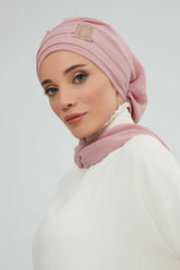 Dekolte Kapatabilen Gold Aksesuarlı Şifon Hazır Türban,HT-11