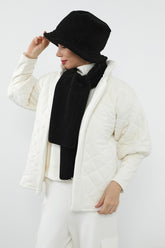 Kışlık Düz Kaşe Bucket Şapka ve Atkı Takımı,BAT-1DK