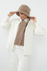 Kışlık Tüylü Kaşe Bucket Şapka ve Atkı Takımı,BAT-1TK