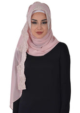 Özel Tasarım Önden Dantel İşlemeli Pratik Şifon Şal,PS-25