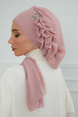 Yandan Fırfırlı Gümüş Aksesuarlı Şifon Hazır Türban,HT-106,HT-106