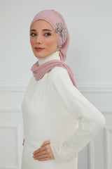 Yandan Taş Çiçek Aksesuarlı Şifon Hazır Türban,HT-104,HT-104