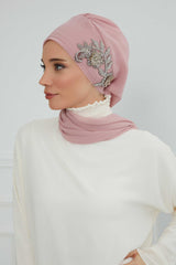 Yandan Taş Çiçek Aksesuarlı Şifon Hazır Türban,HT-104,HT-104