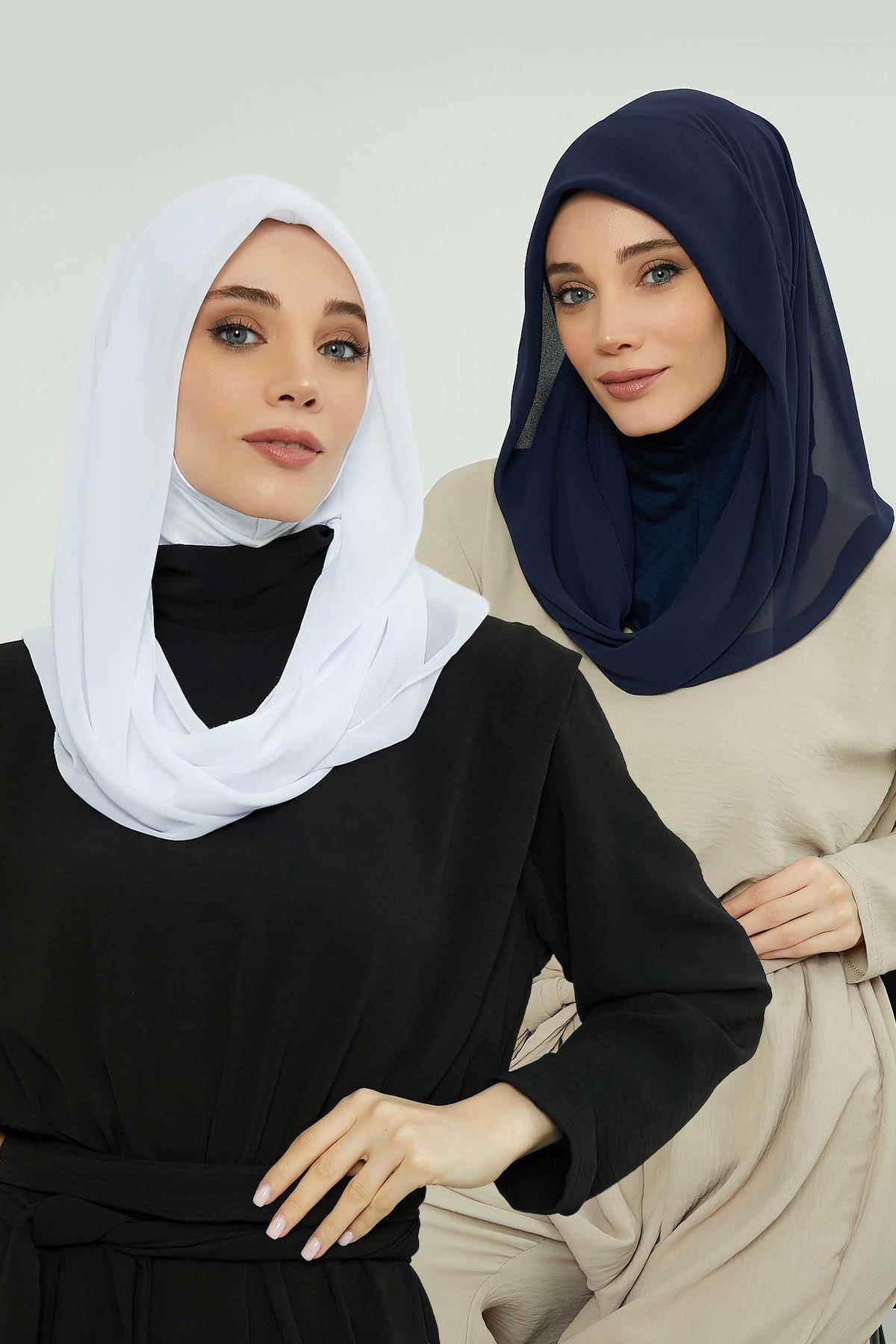 2'li Set Penye İç Boneli Pratik Şifon Eşarp,PS-45SET
