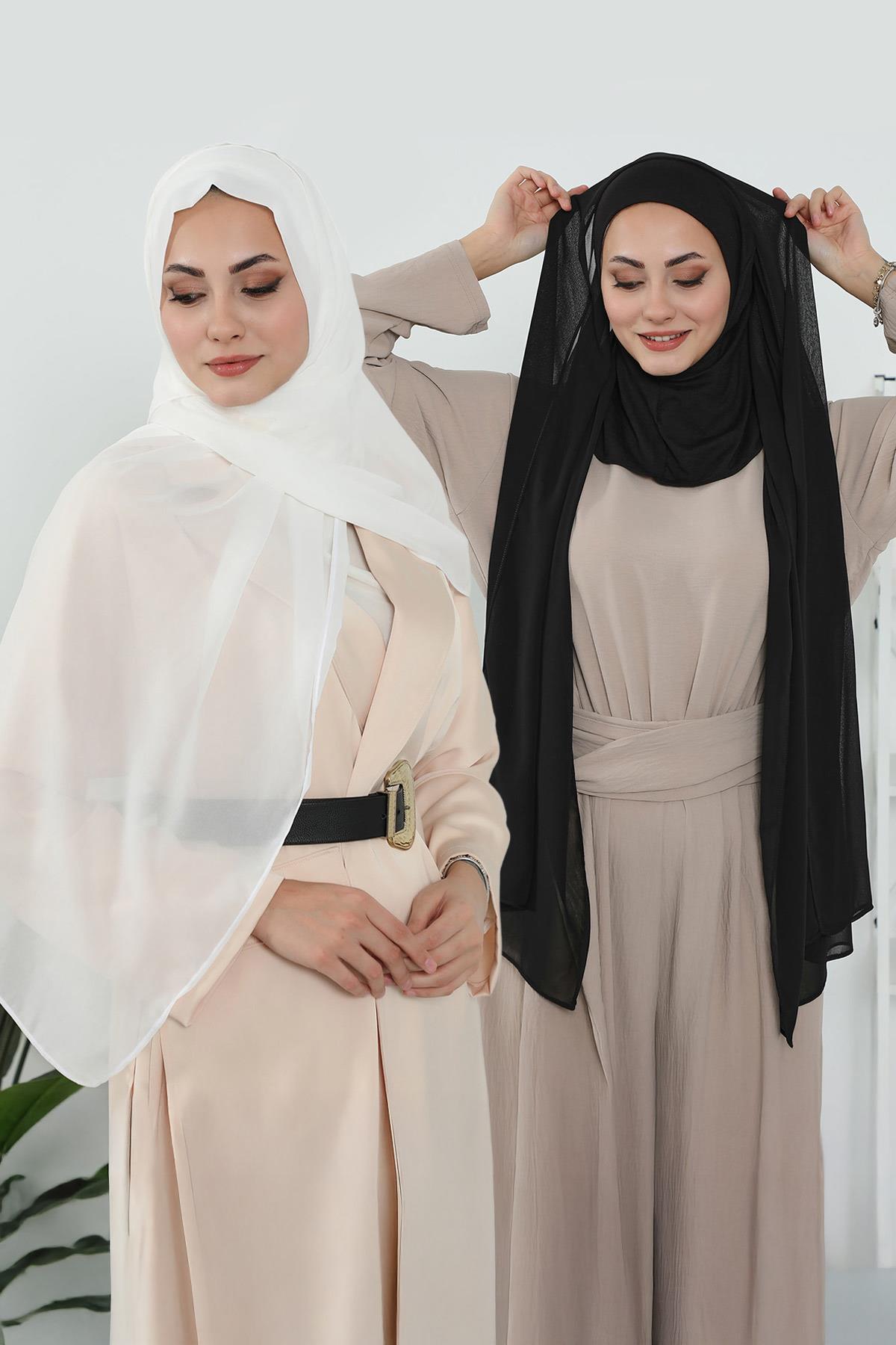 2'li Set Tesettür Boneli Pratik Şifon Şal,PS-46SET