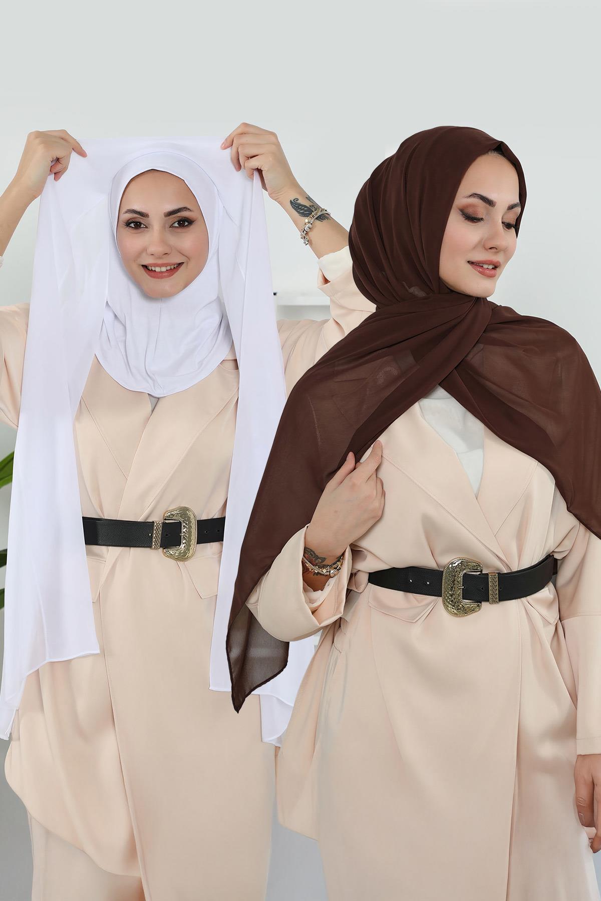 2'li Set Tesettür Boneli Pratik Şifon Şal,PS-46SET