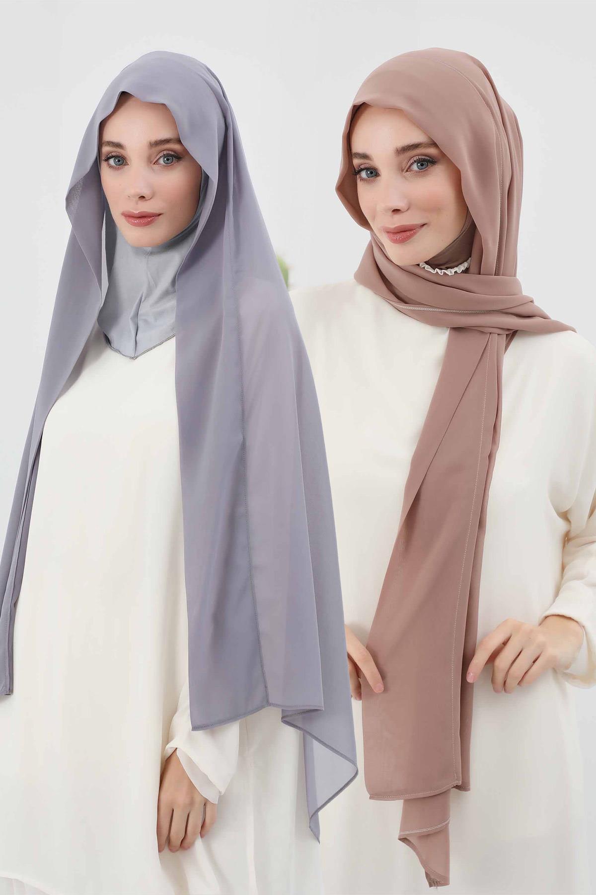 2'li Set Tesettür Boneli Pratik Şifon Şal,PS-46SET