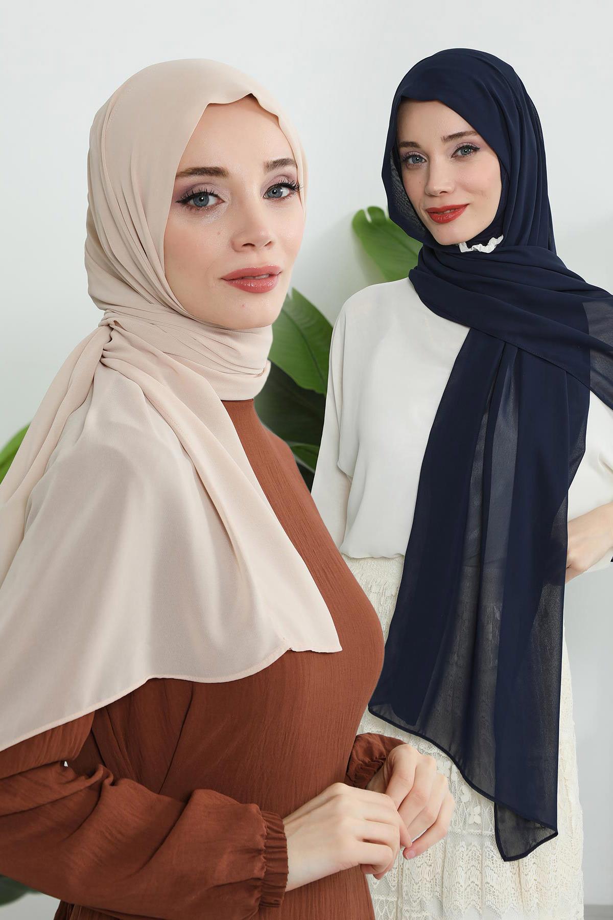 2'li Set Tesettür Boneli Pratik Şifon Şal,PS-46SET