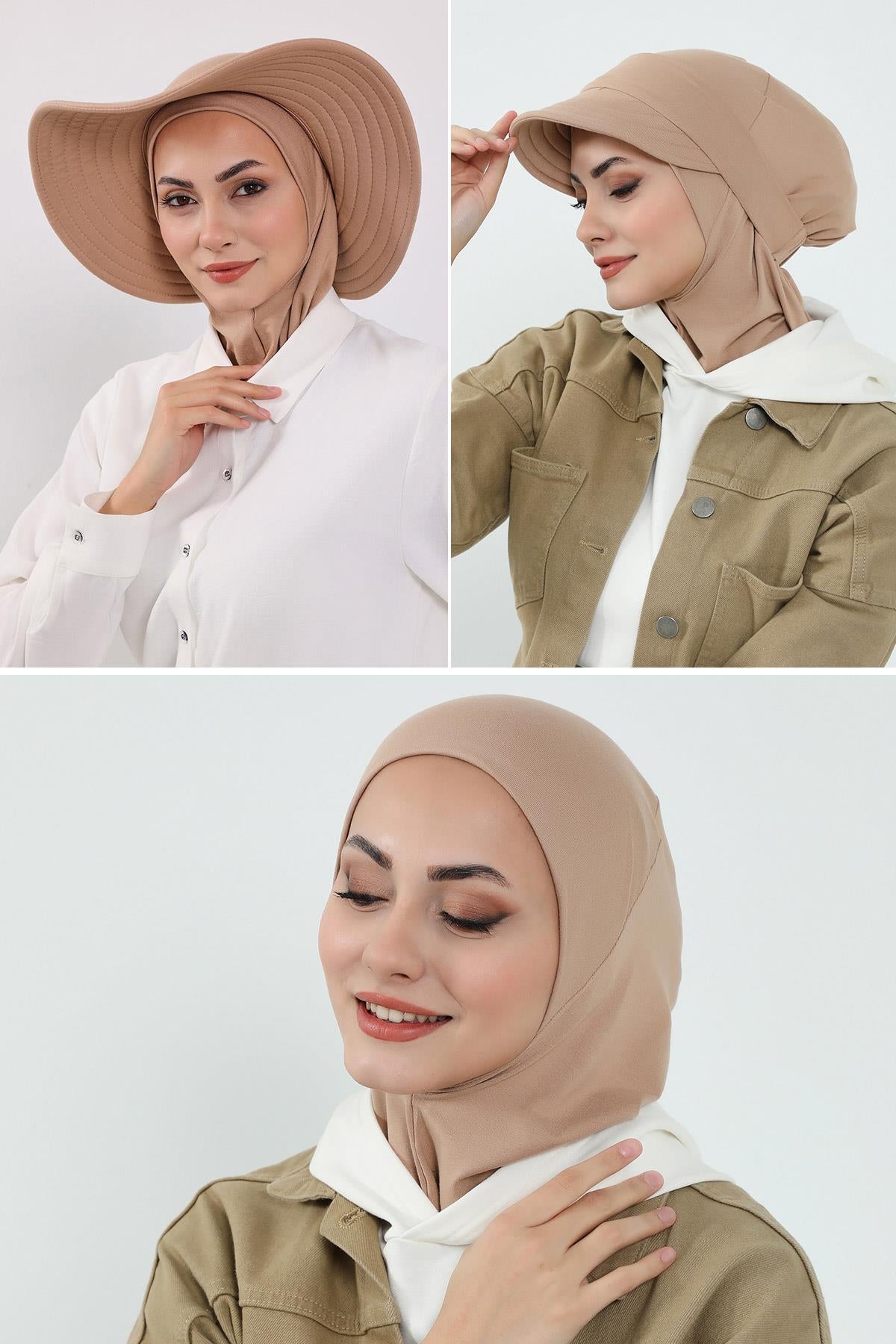 3'lü Tak-Çık Bone,Siperlik ve Şapka Seti Tesettür,ST-1P