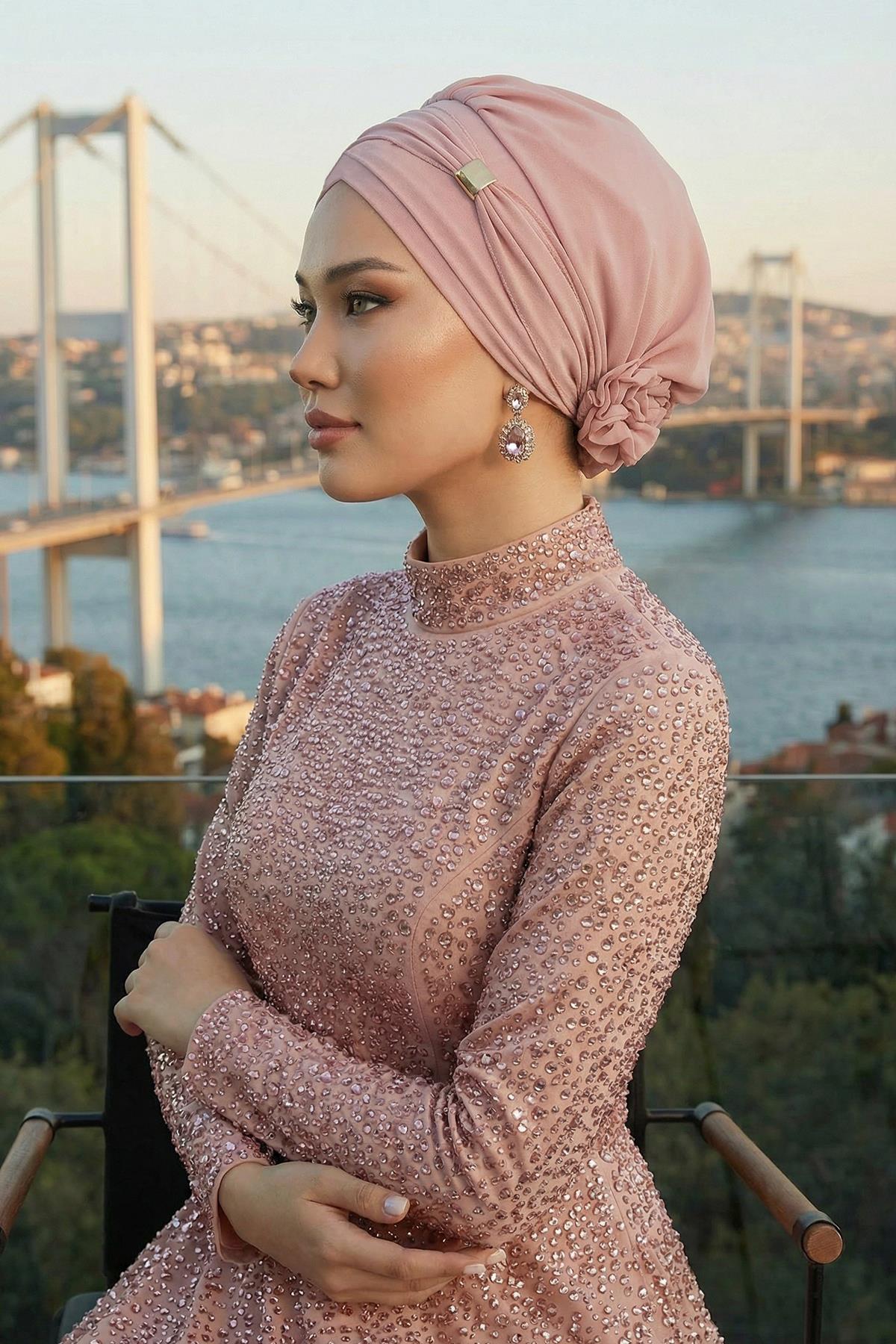 Aksesuarlı Şifon Hazır Türban,HT-95S,HT-95S