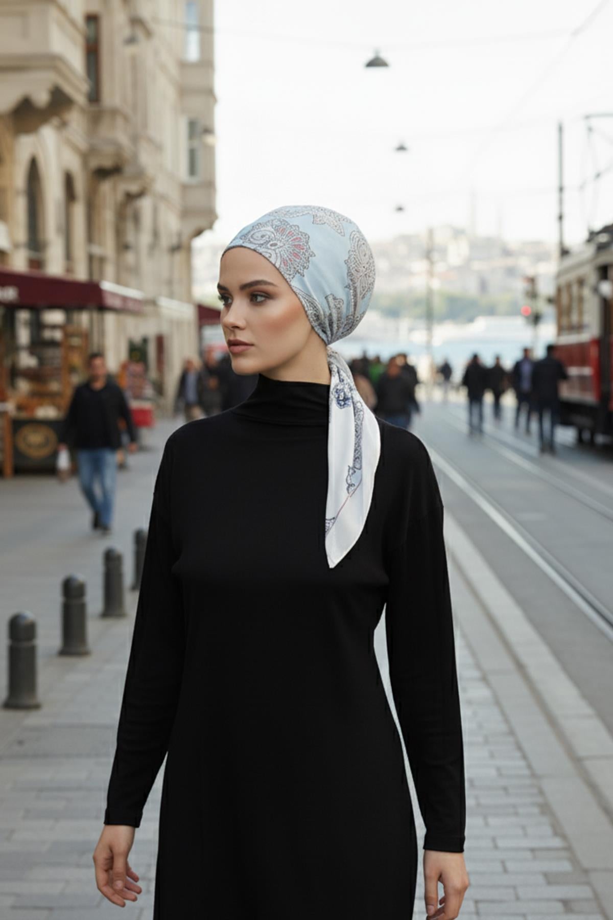 Arkadan Bağlanabilir Desenli Bone Türban,DB-201