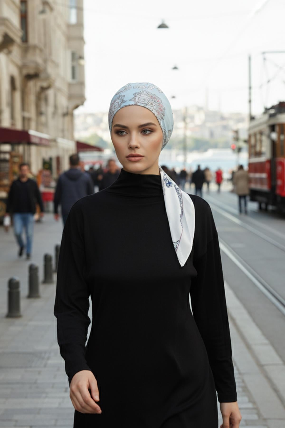 Arkadan Bağlanabilir Desenli Bone Türban,DB-201