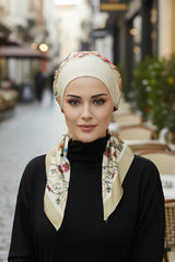 Arkadan Bağlanabilir Desenli Bone Türban,DB-202