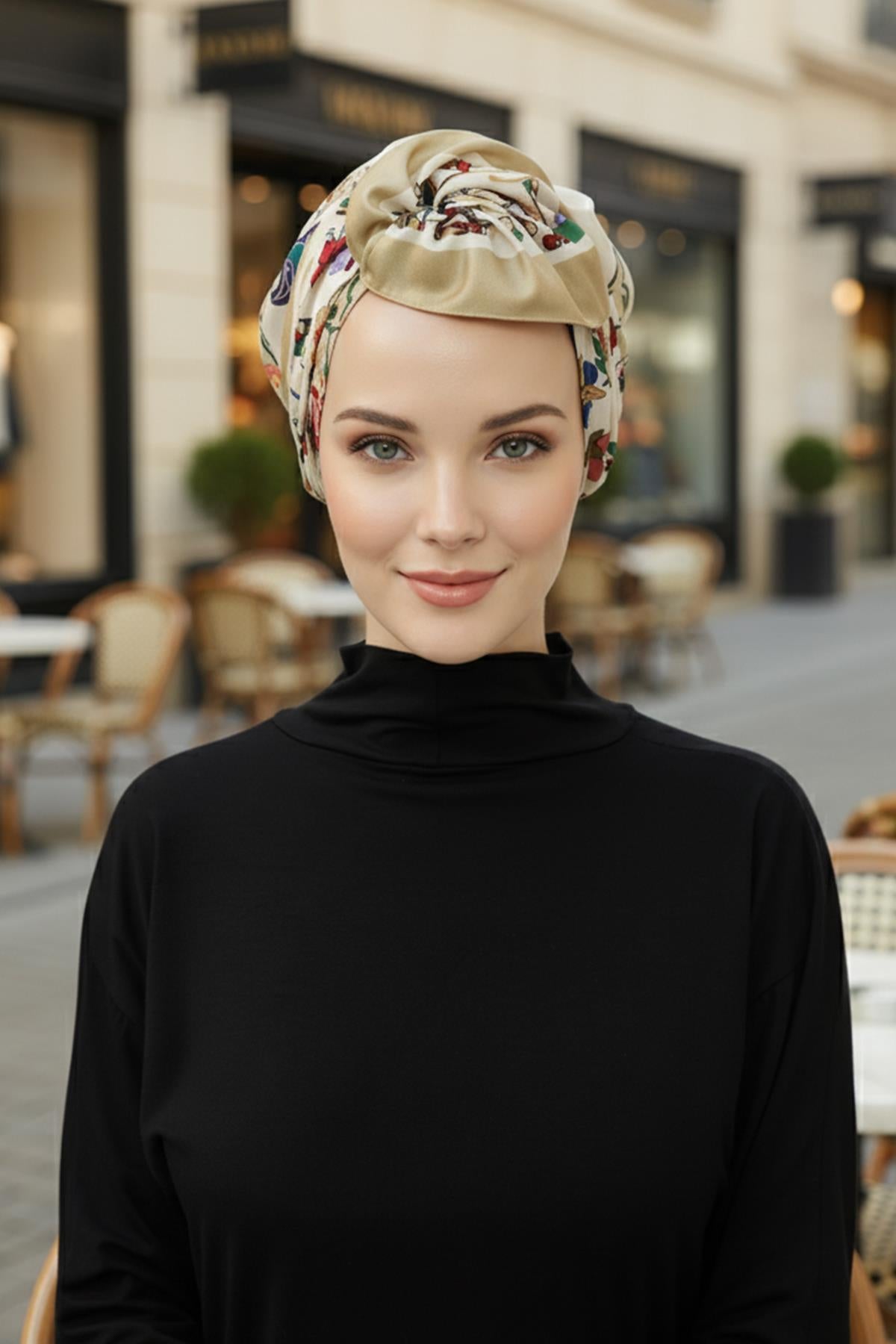 Arkadan Bağlanabilir Desenli Bone Türban,DB-202