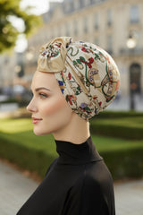 Arkadan Bağlanabilir Desenli Bone Türban,DB-202