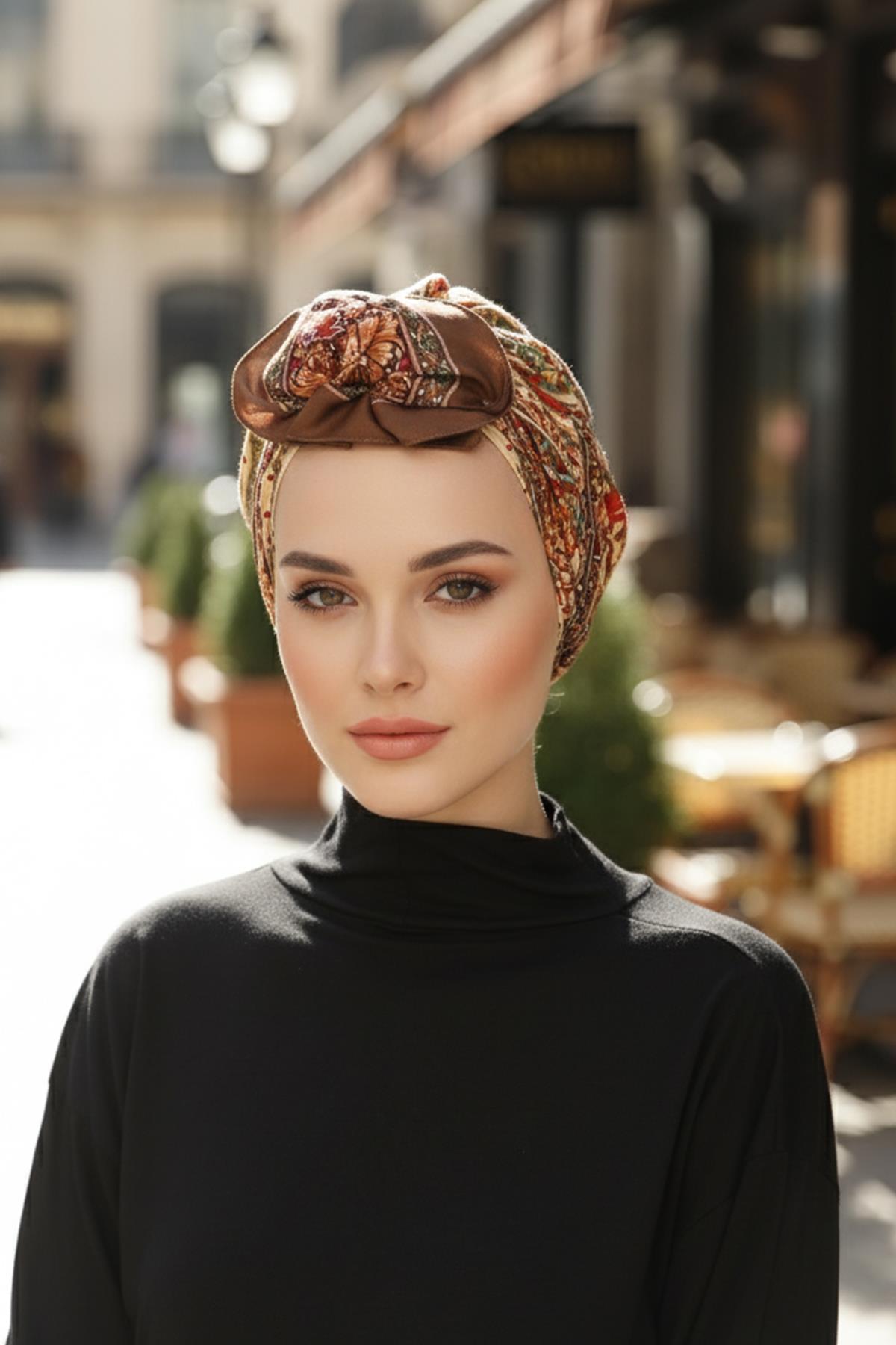 Arkadan Bağlanabilir Desenli Bone Türban,DB-203