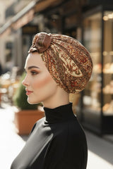 Arkadan Bağlanabilir Desenli Bone Türban,DB-203