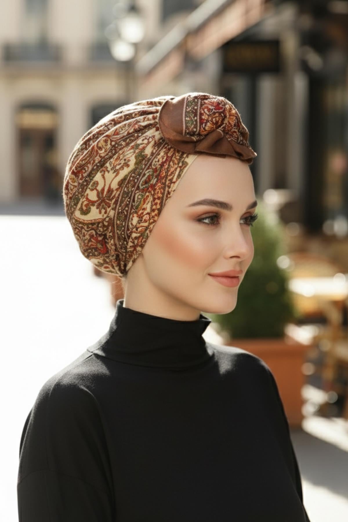 Arkadan Bağlanabilir Desenli Bone Türban,DB-203