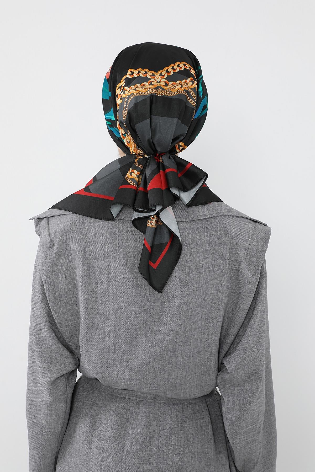 Arkadan Bağlanabilir Desenli Saten Bone Türban,DB-116