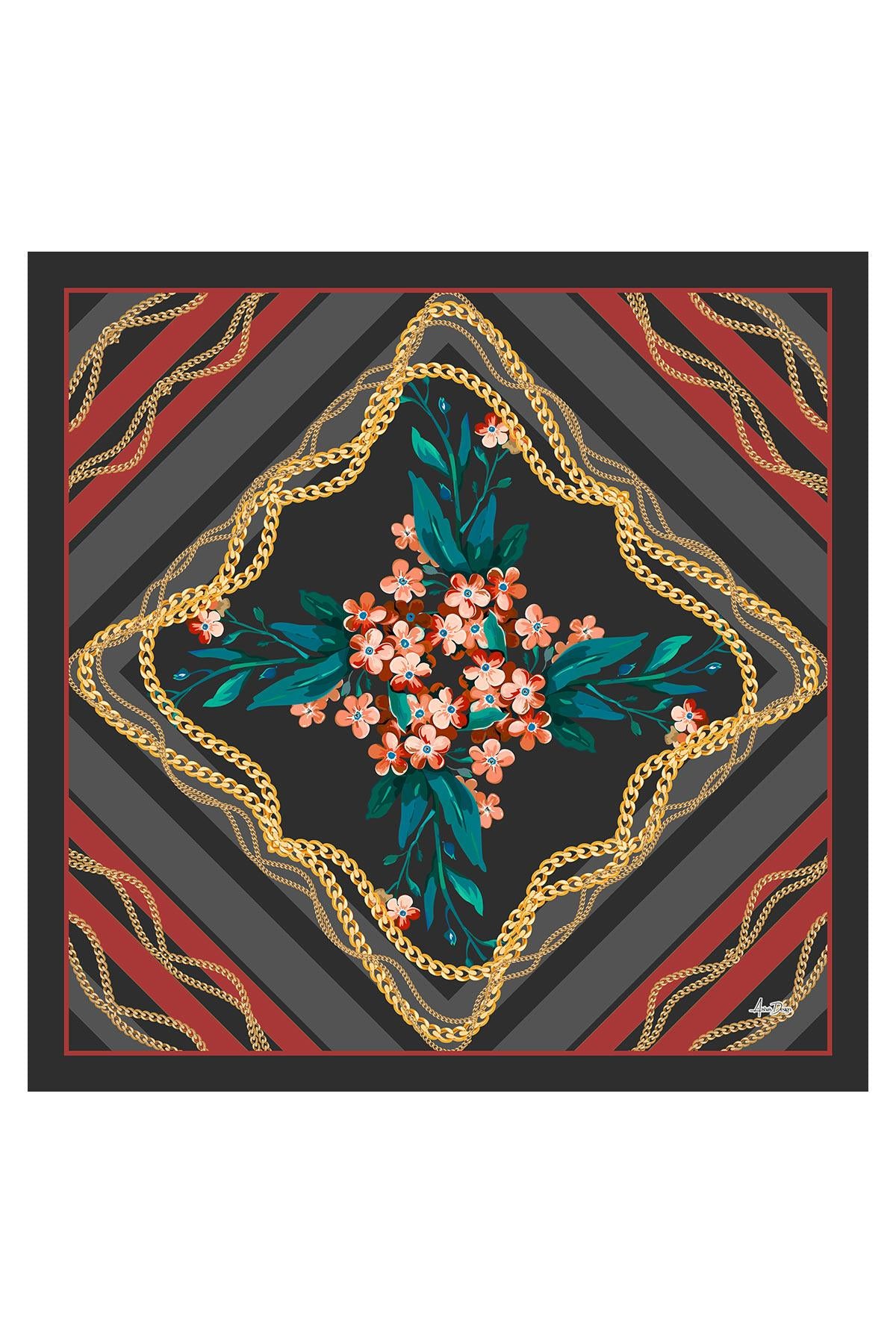 Arkadan Bağlanabilir Desenli Saten Bone Türban,DB-116