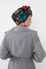 Arkadan Bağlanabilir Desenli Saten Bone Türban,DB-116