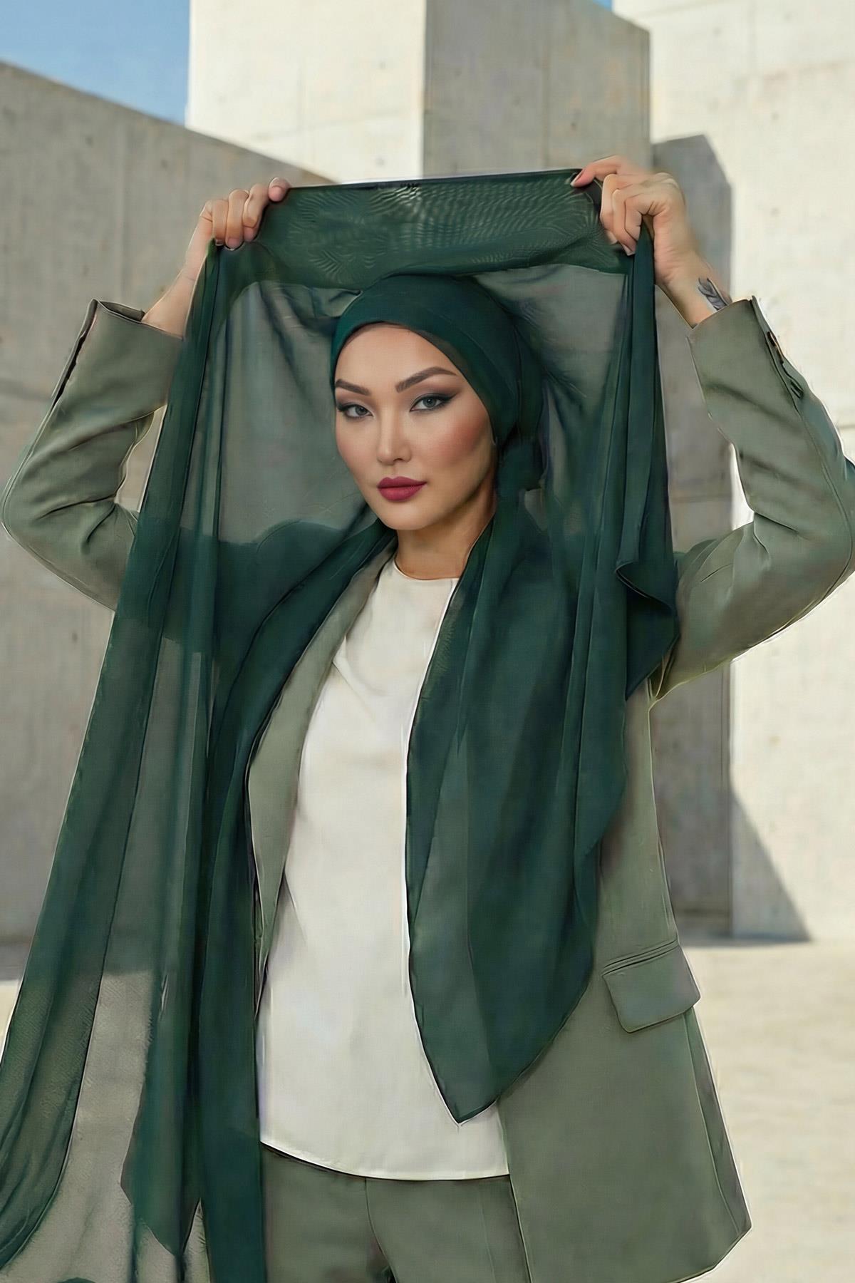 Arkadan Bağlanan Penye İç Boneli Pratik Şifon Şal,PS-51