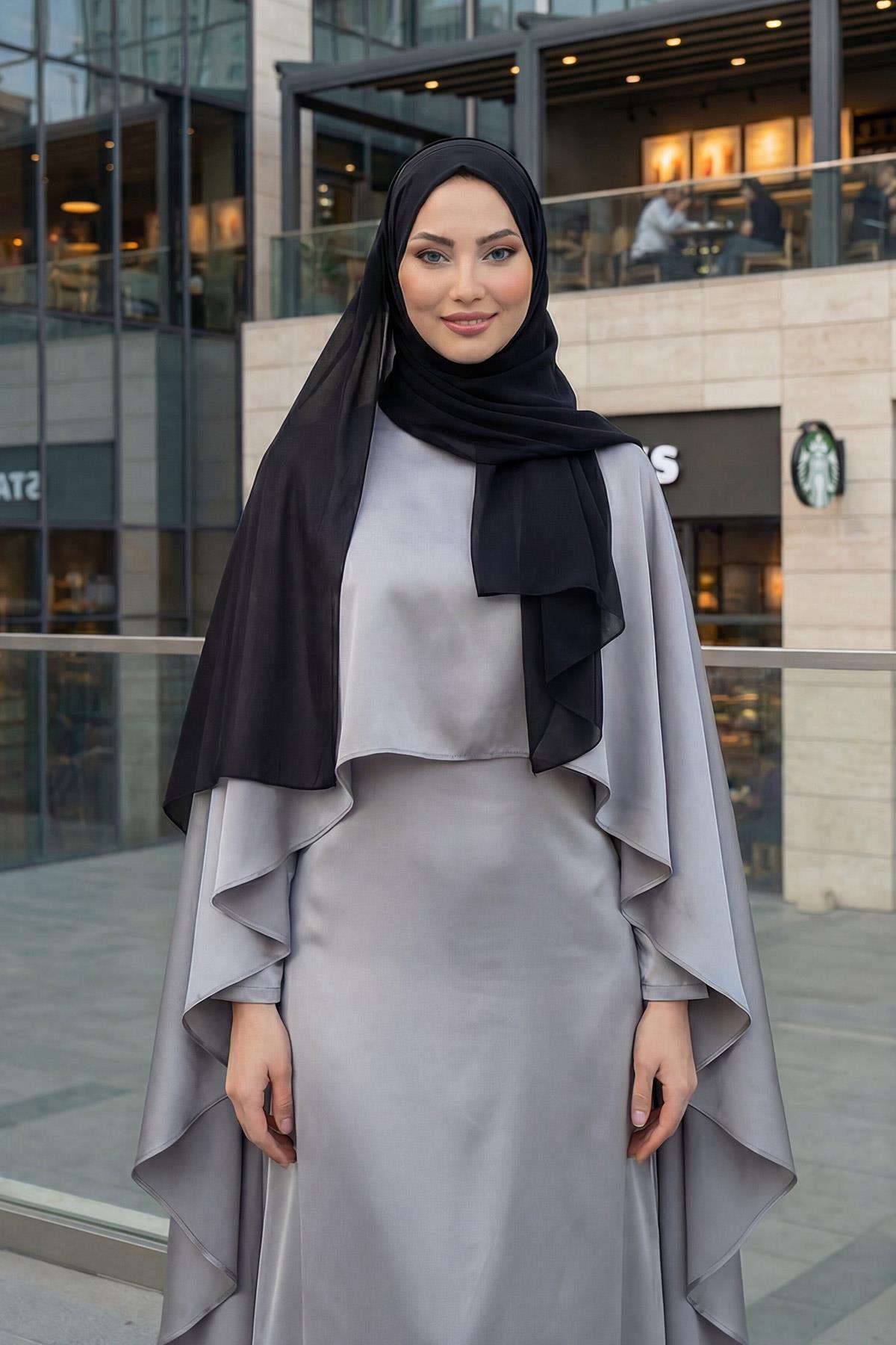 Arkadan Bağlanan Penye İç Boneli Pratik Şifon Şal,PS-51