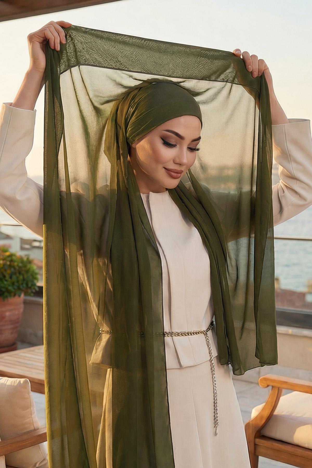 Arkadan Bağlanan Penye İç Boneli Pratik Şifon Şal,PS-51