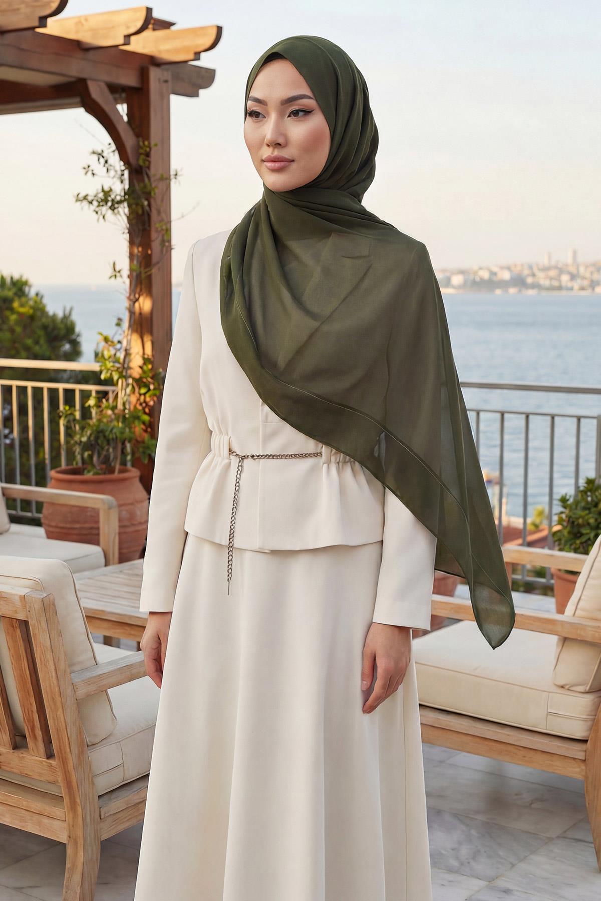 Arkadan Bağlanan Penye İç Boneli Pratik Şifon Şal,PS-51