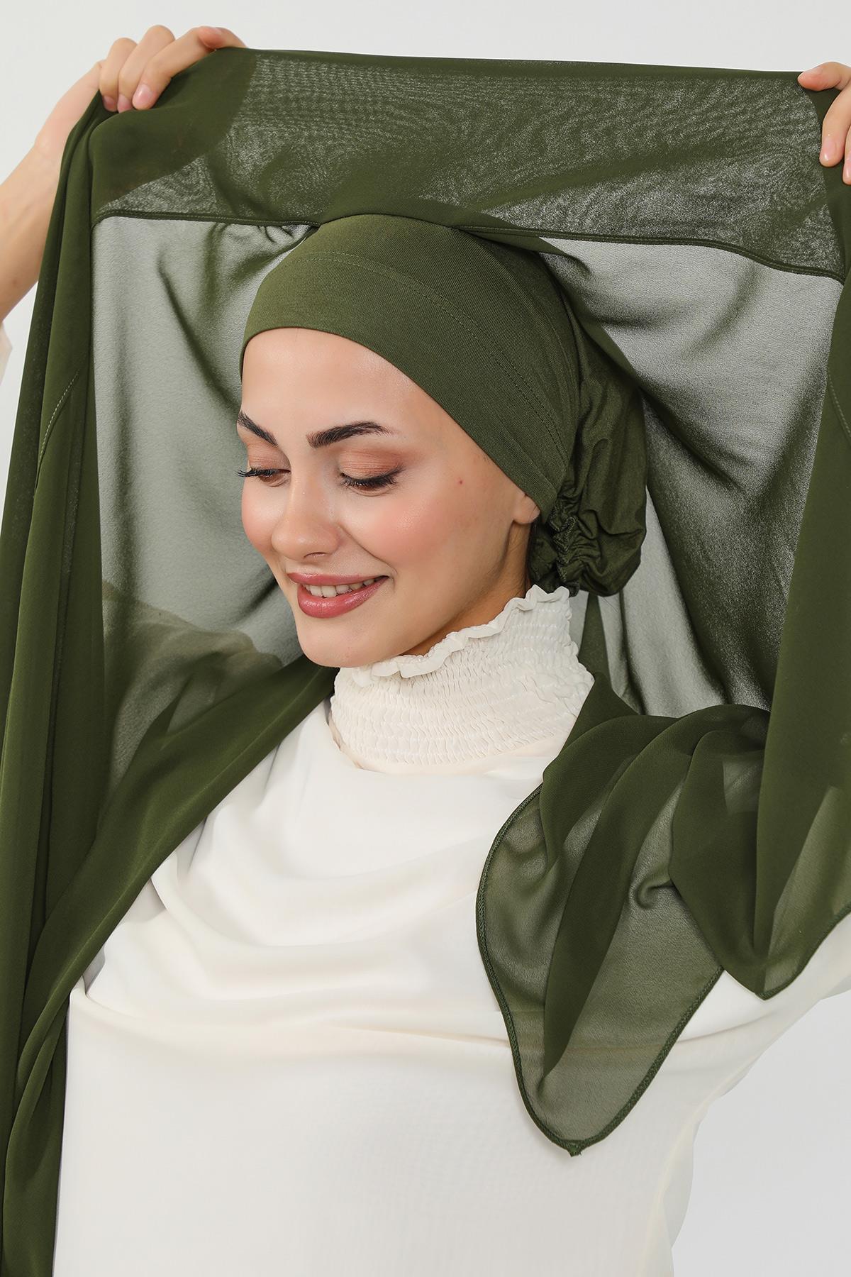 Arkadan Bağlanan Penye İç Boneli Pratik Şifon Şal,PS-51