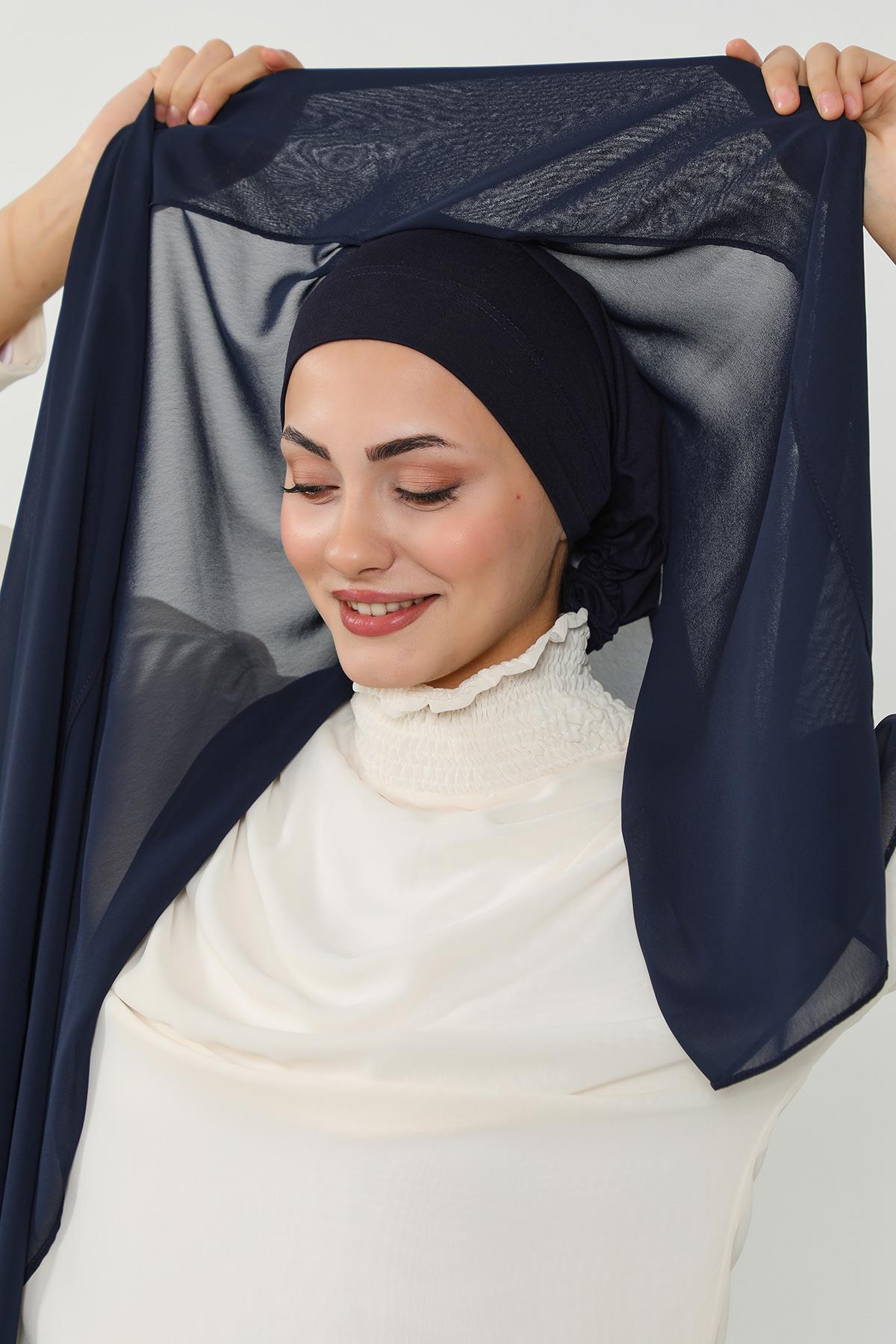 Arkadan Bağlanan Penye İç Boneli Pratik Şifon Şal,PS-51