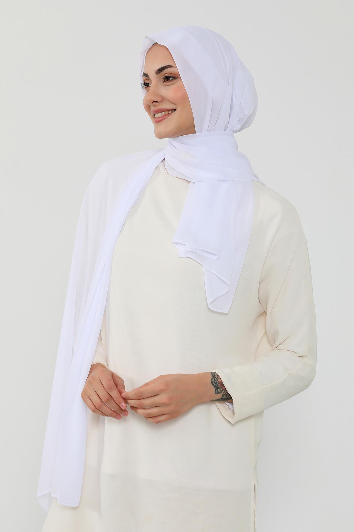 Arkadan Bağlanan Penye İç Boneli Pratik Şifon Şal,PS-51