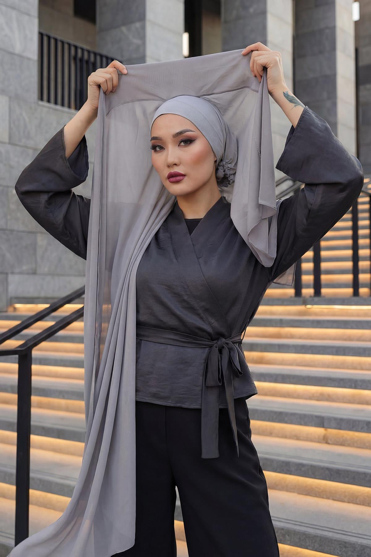 Arkadan Bağlanan Penye İç Boneli Pratik Şifon Şal,PS-51