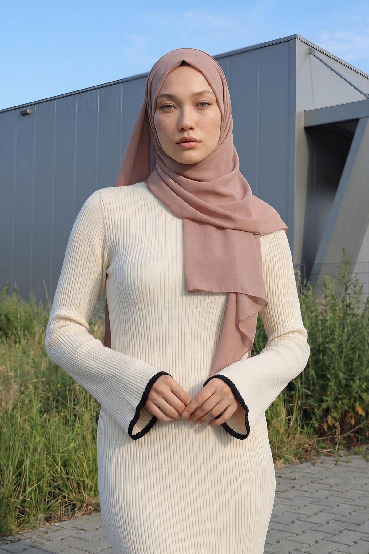 Arkadan Bağlanan Penye İç Boneli Pratik Şifon Şal,PS-51