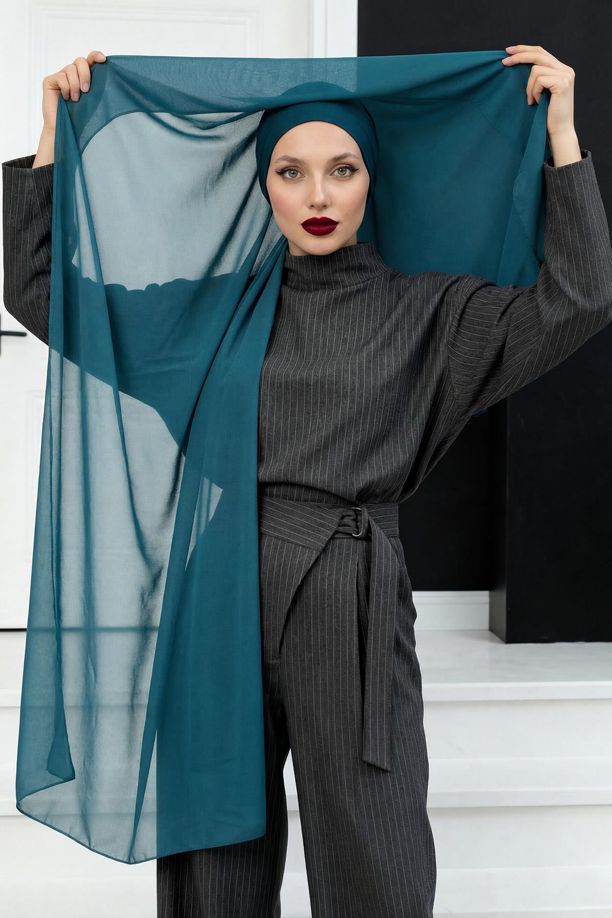 Arkadan Bağlanan Penye İç Boneli Pratik Şifon Şal,PS-51