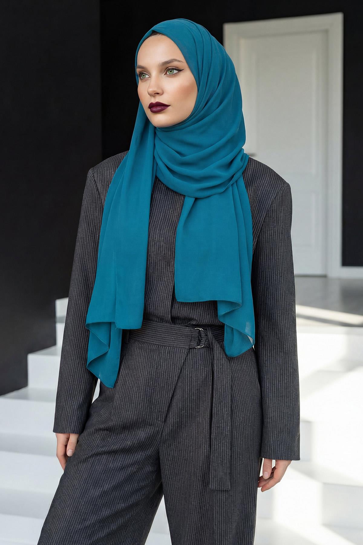 Arkadan Bağlanan Penye İç Boneli Pratik Şifon Şal,PS-51