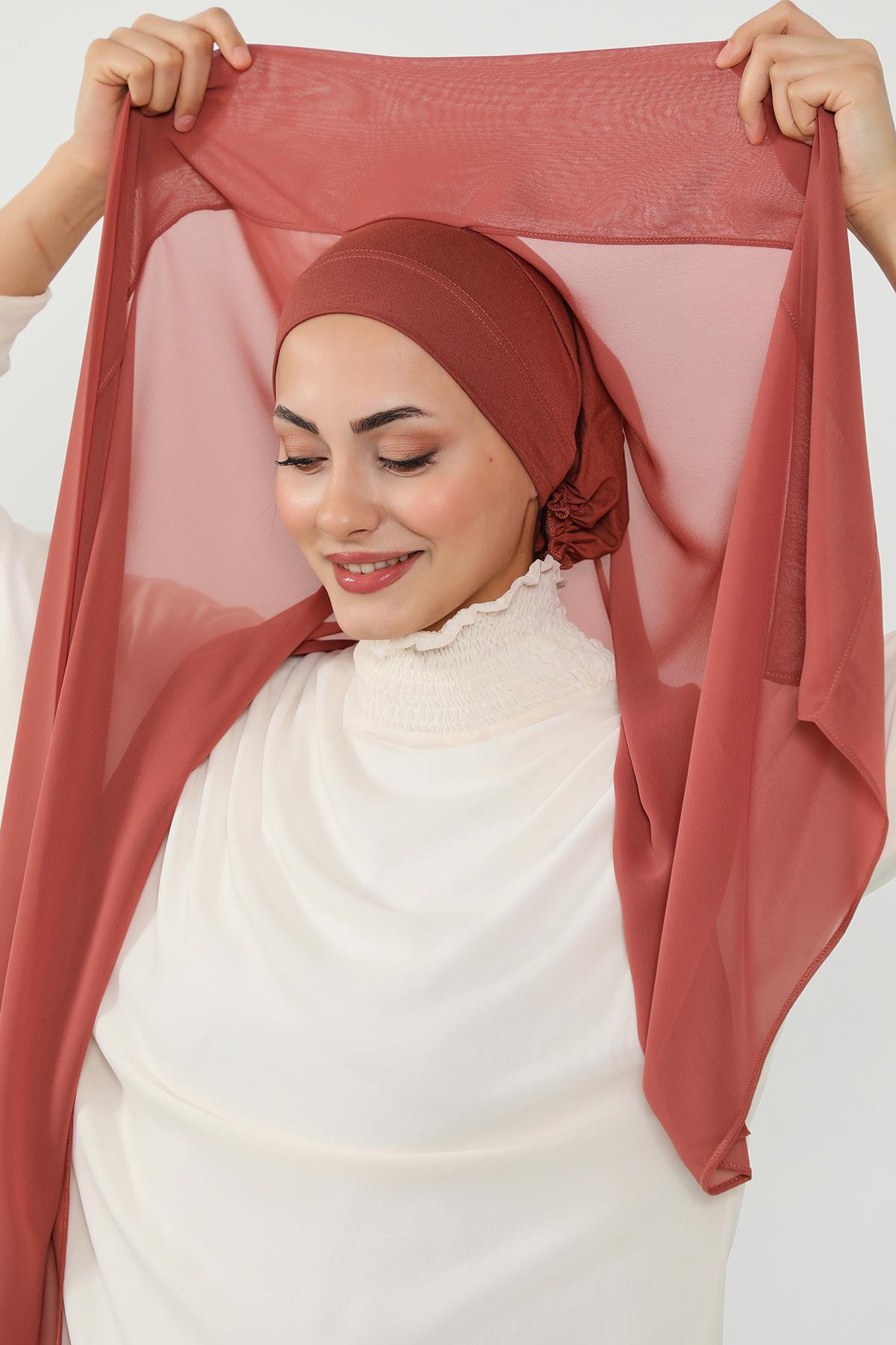 Arkadan Bağlanan Penye İç Boneli Pratik Şifon Şal,PS-51