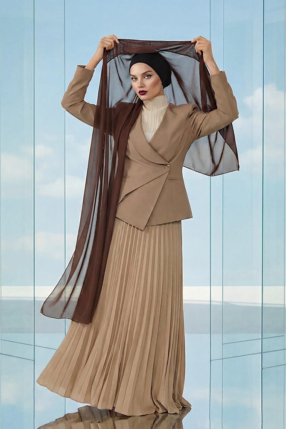 Arkadan Bağlanan Penye İç Boneli Pratik Şifon Şal,PS-51