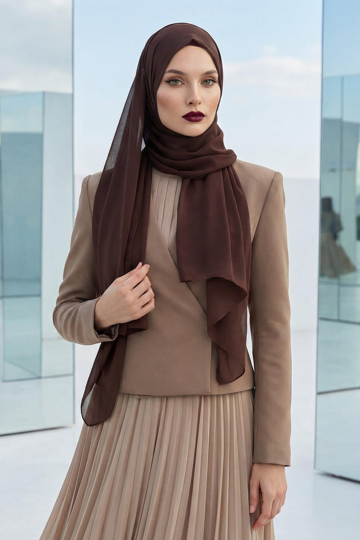 Arkadan Bağlanan Penye İç Boneli Pratik Şifon Şal,PS-51