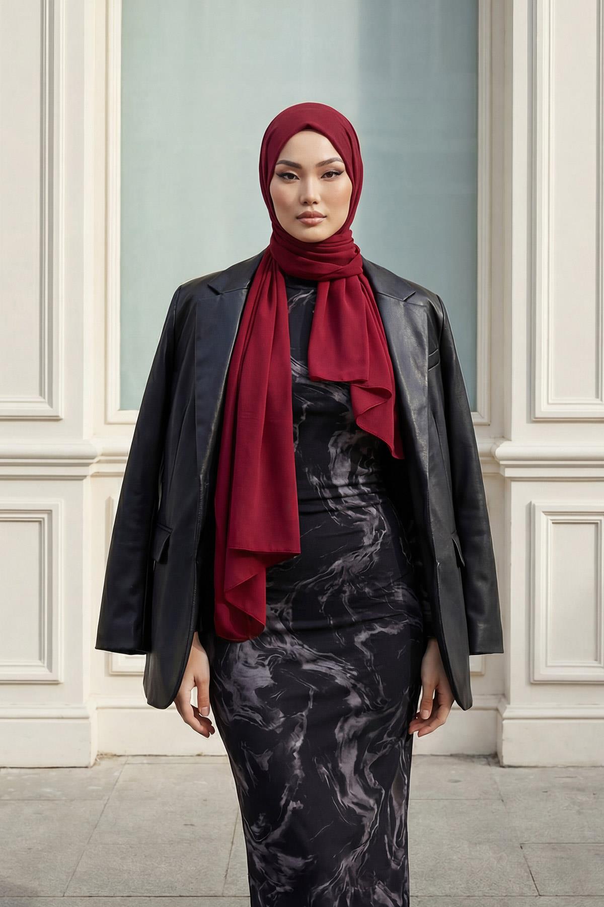 Arkadan Bağlanan Penye İç Boneli Pratik Şifon Şal,PS-51