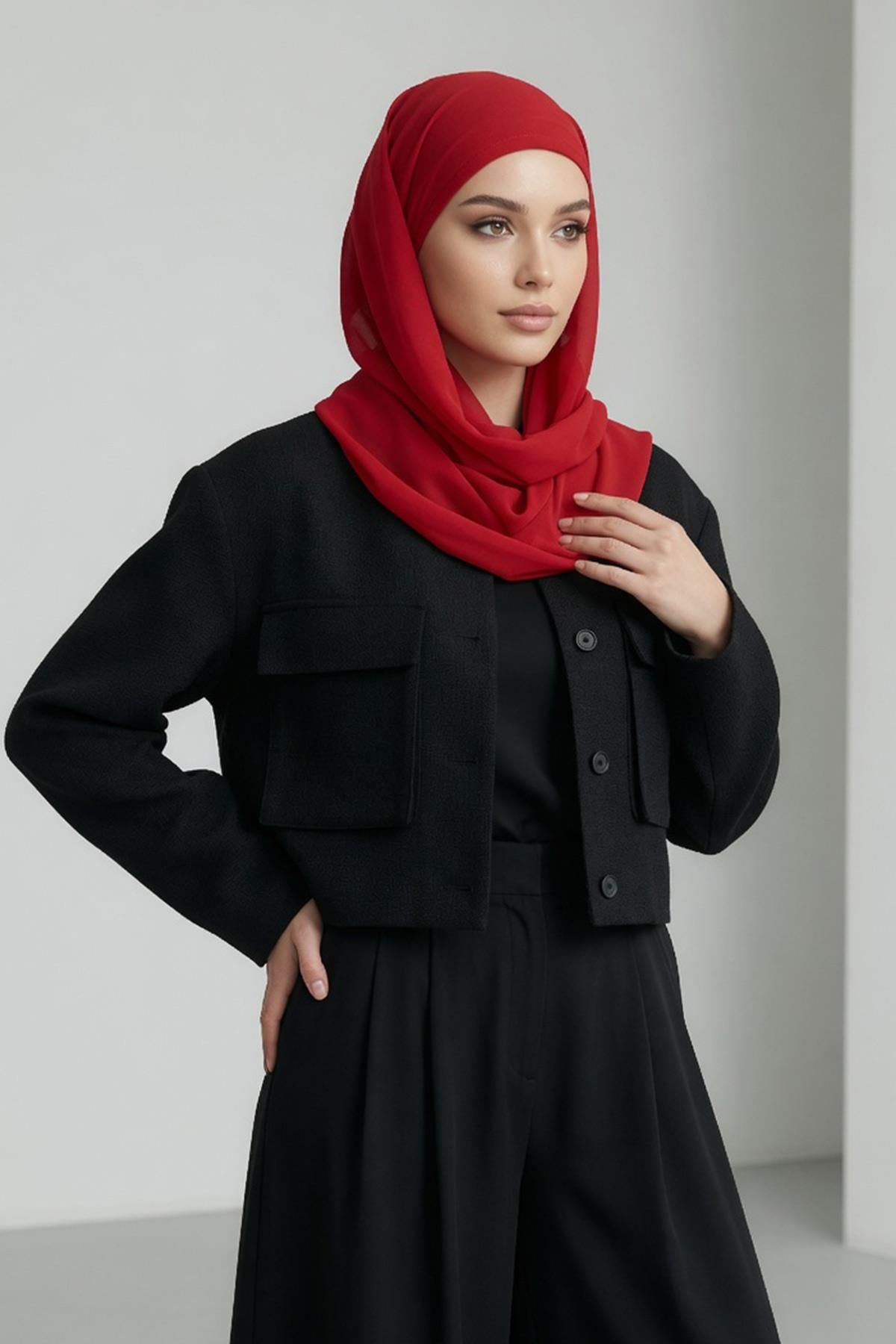Bağlanabilir Kaymaz Penye İçli, Şifon Şal,PS-61