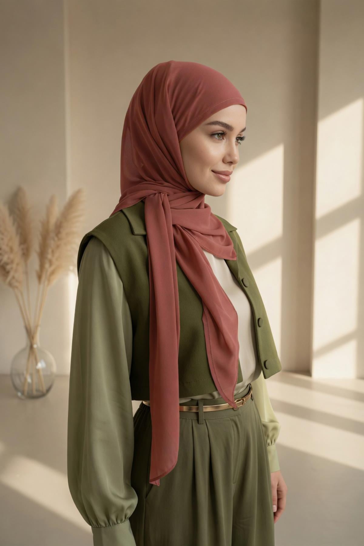 Bağlanabilir Kaymaz Penye İçli, Şifon Şal,PS-61