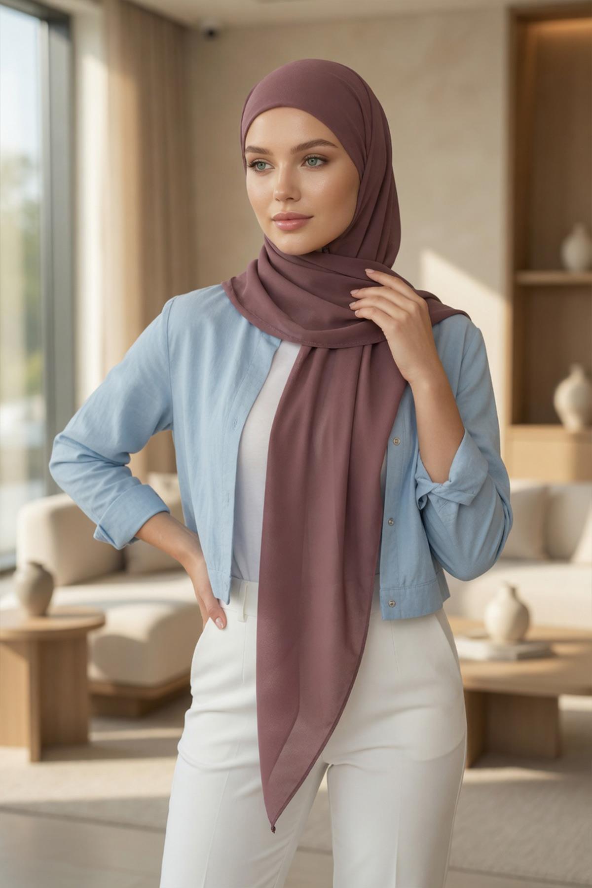 Bağlanabilir Kaymaz Penye İçli, Şifon Şal,PS-61