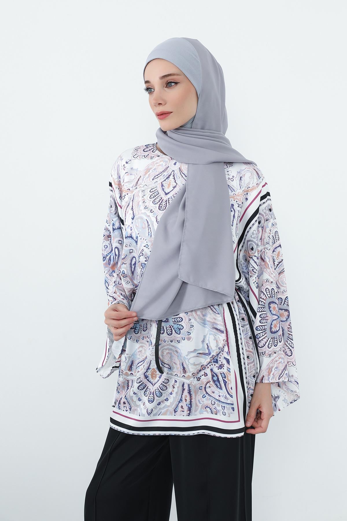 Boyun Kapatan Penye İç Boneli Krep Şal,PS-55