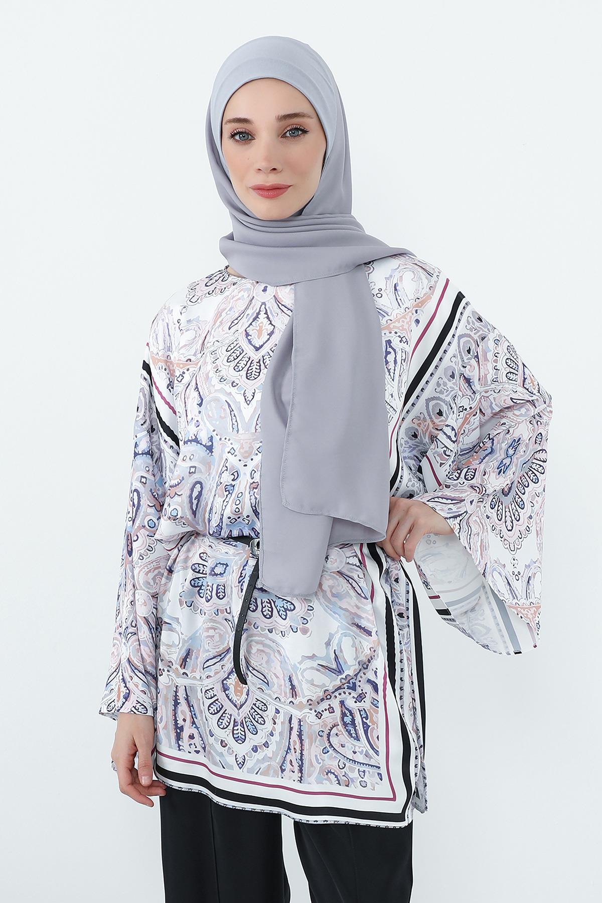 Boyun Kapatan Penye İç Boneli Krep Şal,PS-55