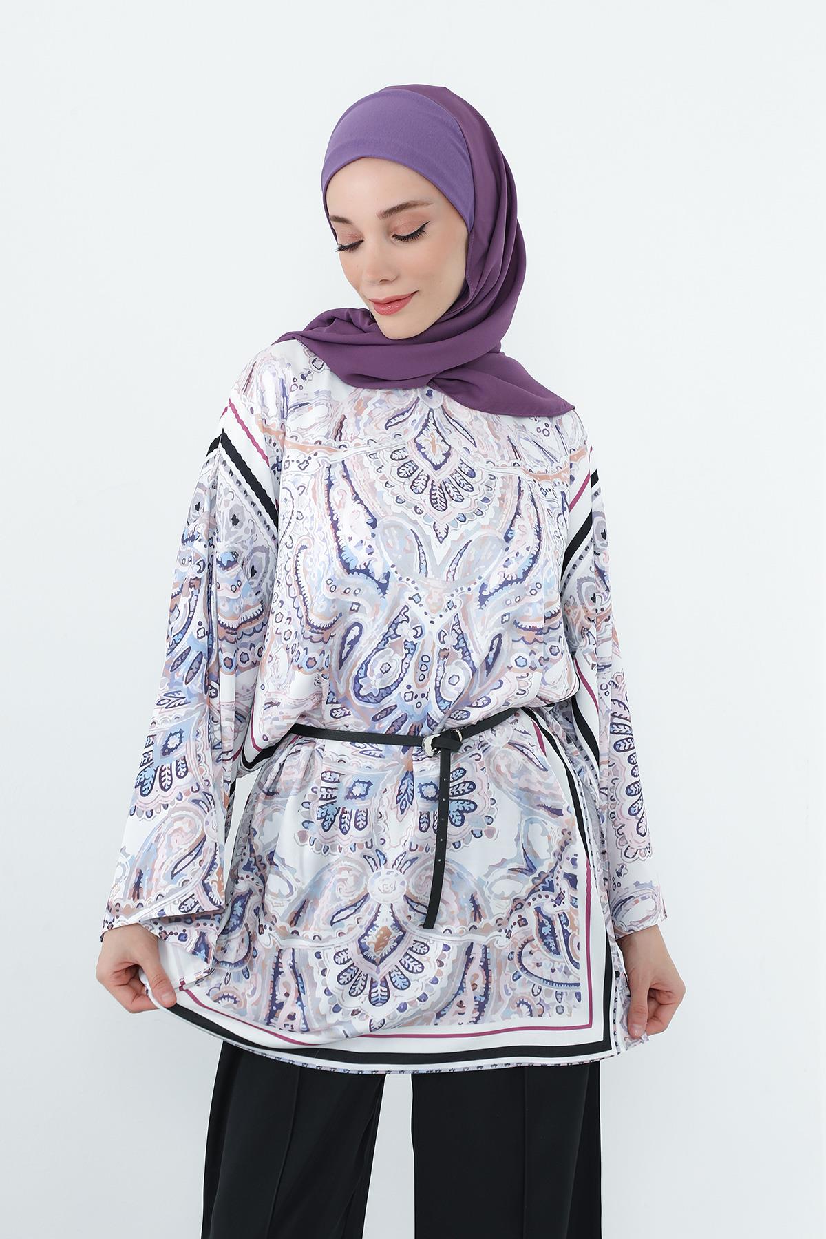 Boyun Kapatan Penye İç Boneli Krep Şal,PS-55